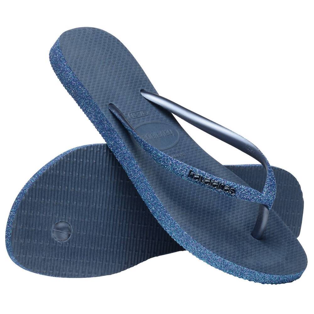 NEW HAVAIANAS women's sparkle flip flops in indigo blue